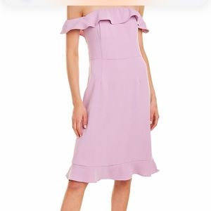 Julie Brown New York Lilac Alicia Off Shoulder Ruffle Detail Lined Dress